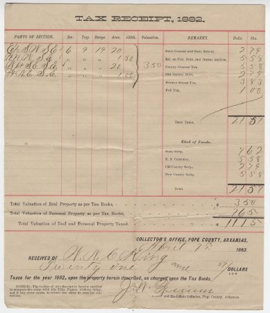 1882 Tax Receipt for Wilson King.