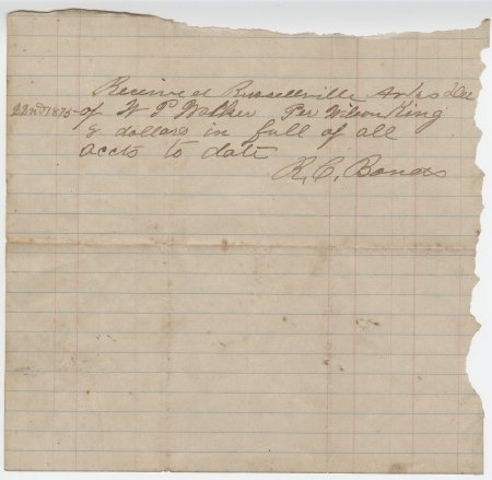 W. T. Walker Receipt, December 22, 1873.