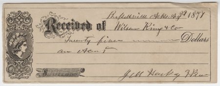 Wilson King Receipt, Aug. 29, 1877