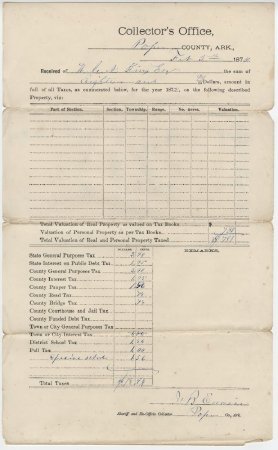 1874 Tax Receipt for Wilson King.