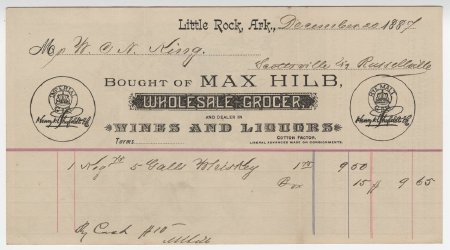 Receipt from Max Hilb, Grocer, December 20, 1887.