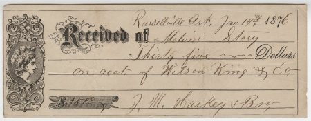 Melvin Story Receipt, Jan. 14, 1876.