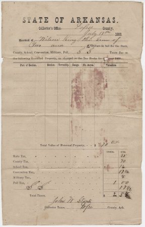 Tax Receipt from Pope Co., AR, July 17, 1869.