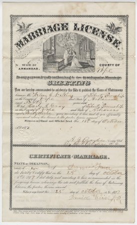 Marriage license for W. C. N. King and Mary Gray, 1877.