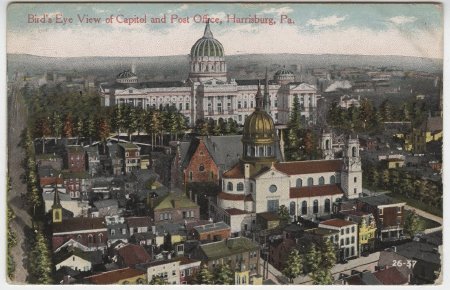 Bird's Eye View of Capitol and Post Office, Harrisburg, Pa.