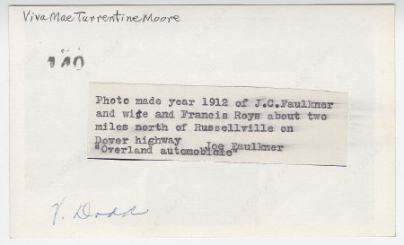 Faulkners & Francis Roys in automobile, Russellville, Ark. (back)