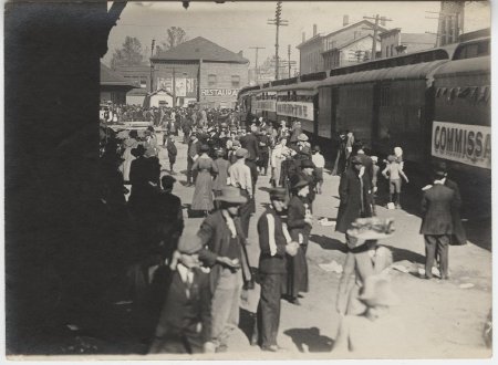Crowd standing by Train