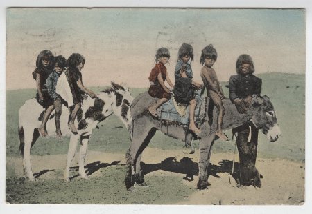 No title. (Native American children on donkeys)