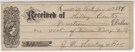 Hillary Curtis Receipt, Jan. 14, 1876.