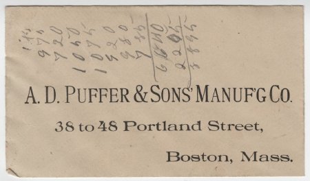 Envelope from A.D. Puffer & Sons' Manuf'g Co.