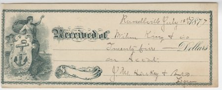 Wilson King Receipt, July 19, 1877