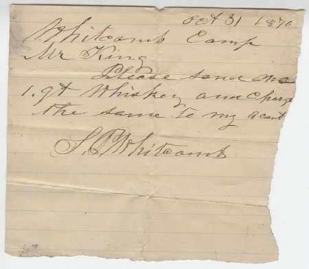 Note from S. P. Whitcomb, October 31, 1870.