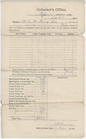 1872 Tax Receipt for Wilson King.
