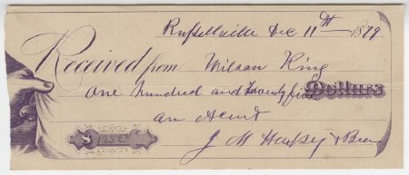 Wilson King Receipt, December 11, 1879.