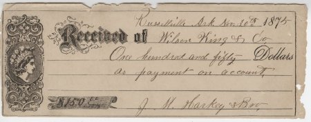 W. King Receipt, Nov. 30, 1875.