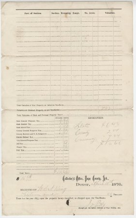 1875 Tax Receipt for Wilson King.