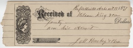 Wilson King Receipt, Oct. 18, 1877
