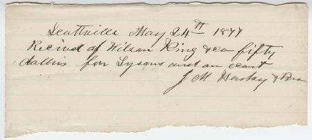 Tysons Receipt, May 24, 1877
