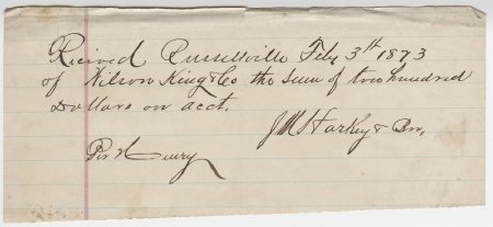 W. King Account Receipt, Feb. 3, 1873