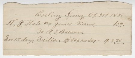 Receipt for tuition to V. E. Beeson, Oct. 25, 1875.