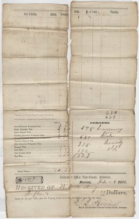 Tax Receipt from Dover, Arkansas, Feb. 23, 1877.