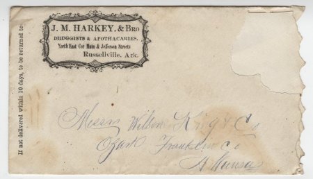 Envelope from J. M. Harkey & Bro., Russellville, Ark.