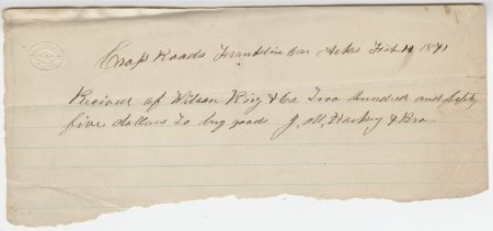 Wilson King Receipt, February 14, 1871.